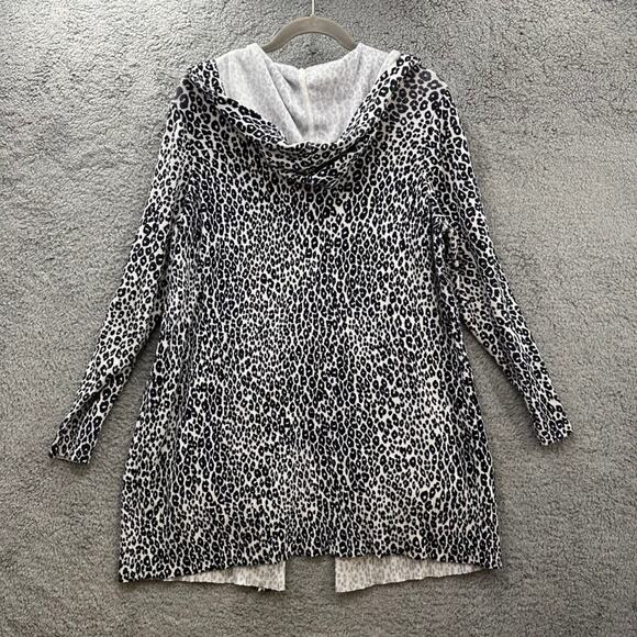 Chico's Size 2 Open Cardigan Black and White Cougar Pattern Hooded Front Pockets - Picture 8 of 9